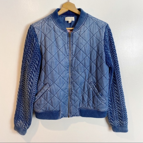Anthropologie Cloth & Stone Quilted Chambray Bomber Jacket Small - Picture 3 of 10